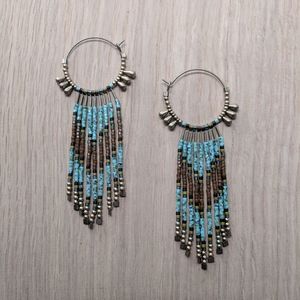 Beaded turquoise hoop earrings by Dancing Willow Designs
